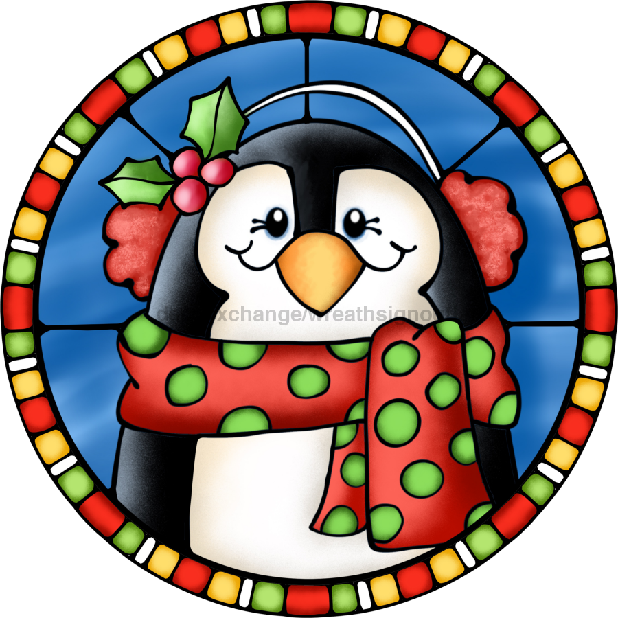 Wreath Sign, Penguin Sign, Winter Sign, Stained Glass, DECOE-1114, Sign For Wreath, DecoExchange - DecoExchange¬Æ