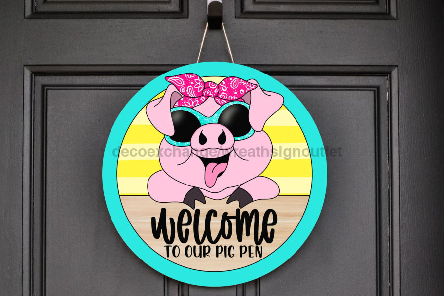 Pig Welcome 18" Wood Door Hanger - CR-051-DH