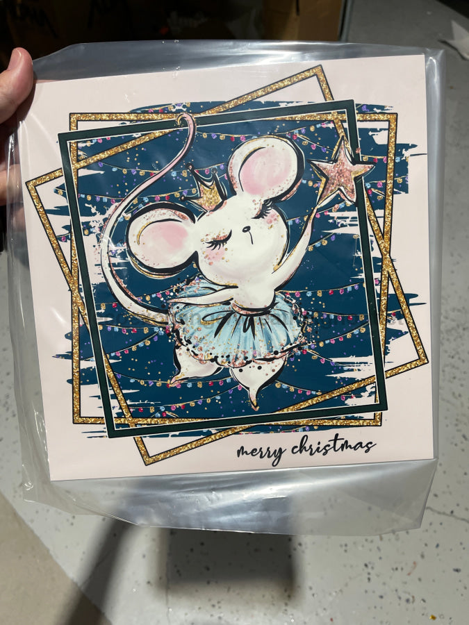 Pink Christmas Mouse 10x10" Metal Wreath Sign - DECOE-222