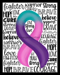 Thumbnail for Wreath Sign, Pink Teal and Purple Awareness Sign, Thyroid Cancer, 8x10