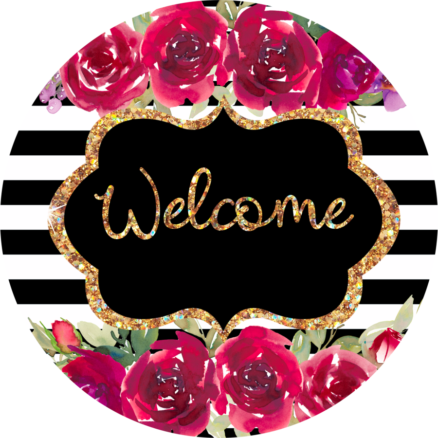 Wreath Sign, Pink Welcome Sign, Floral Sign, 10" Round Metal Sign DECOE-809, Sign For Wreath, DecoExchange - DecoExchange