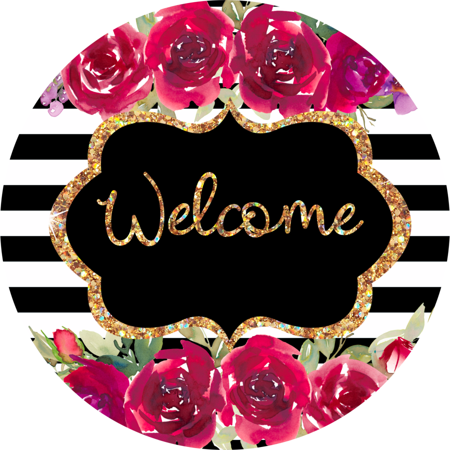 Wreath Sign, Pink Welcome Sign, Floral Sign, 12" Round Metal Sign DECOE-809, Sign For Wreath, DecoExchange - DecoExchange