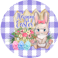 Thumbnail for Wreath Sign, Purple Easter Sign, Plaid Bunny, 10