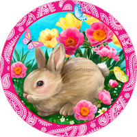 Thumbnail for Wreath Sign, Rabbit Easter Wreath, Round Easter Sign, Whimsical Easter, DECOE-530, Sign For Wreath, DecoExchange - DecoExchange