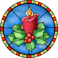 Thumbnail for Wreath Sign, Red Candle Sign, Christmas Sign, Stained Glass, DECOE-1102, Sign For Wreath, DecoExchange - DecoExchange¬Æ