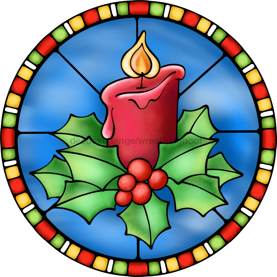 Wreath Sign, Red Candle Sign, Christmas Sign, Stained Glass, DECOE-1102, Sign For Wreath, DecoExchange - DecoExchange¬Æ