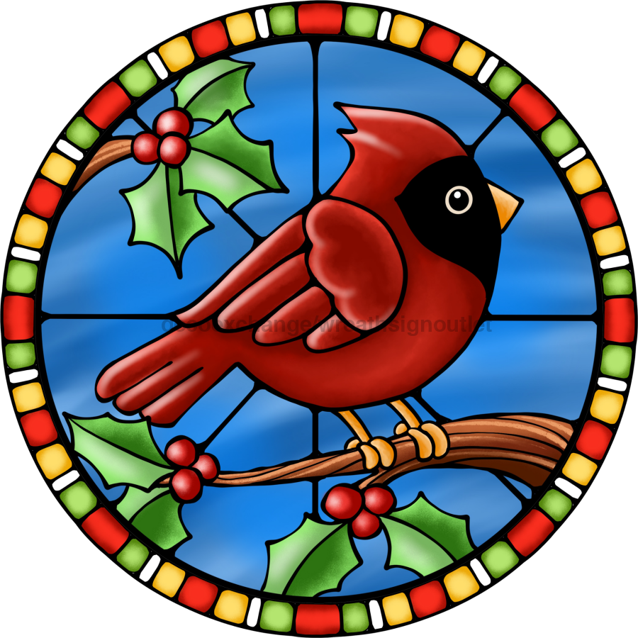 Wreath Sign, Red Cardinal Sign, Christmas Sign, Stained Glass, DECOE-1103, Sign For Wreath, DecoExchange - DecoExchange¬Æ