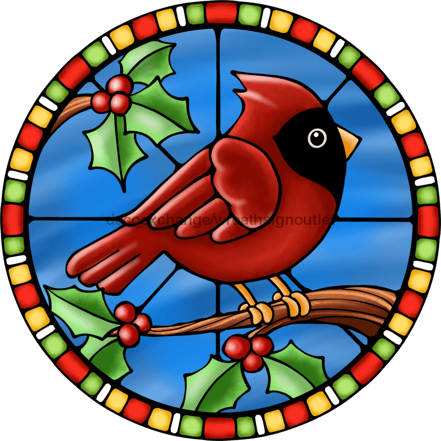 Wreath Sign, Red Cardinal Sign, Christmas Sign, Stained Glass, DECOE-1103, Sign For Wreath 12 round, metal sign, christmas