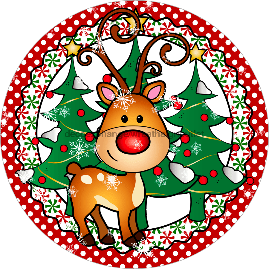 Wreath Sign, Reindeer Sign, Christmas Sign, 12" Round, Metal Sign, DECOE-722, DecoExchange, Sign For Wreath - DecoExchange