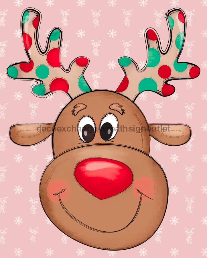 Wreath Sign, Reindeer Sign, Polka Dot Christmas Sign, 8x10"Metal Sign DECOE-683, Sign For Wreath, DecoExchange - DecoExchange