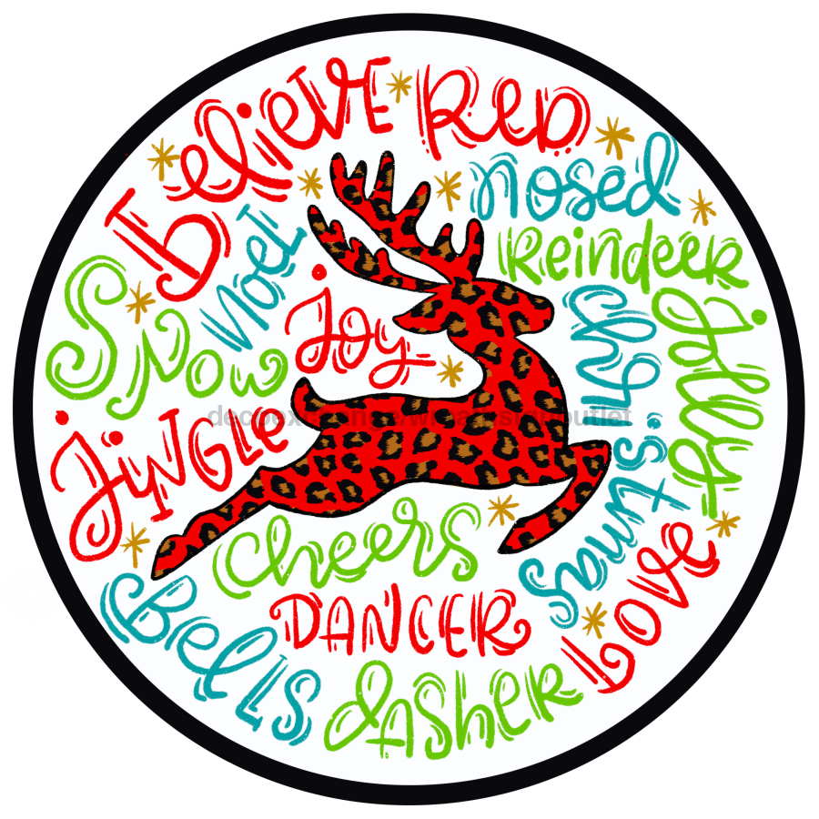 Reindeer Typography 10" Metal Wreath Sign - DECOE-190