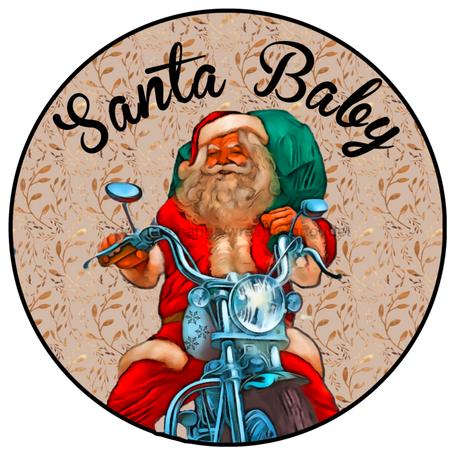 Santa Baby Motorcycle 18" Wood Door Hanger - DECOE-176-DH
