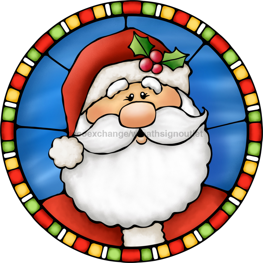 Wreath Sign, Santa Sign, Christmas Sign, Stained Glass, DECOE-1116, Sign For Wreath, DecoExchange - DecoExchange¬Æ