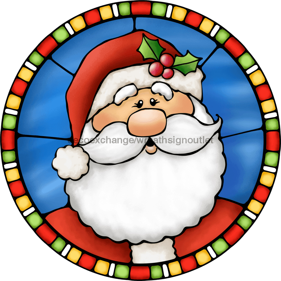 Wreath Sign, Santa Sign, Christmas Sign, Stained Glass, DECOE-1116, Sign For Wreath 8 round, metal sign, christmas