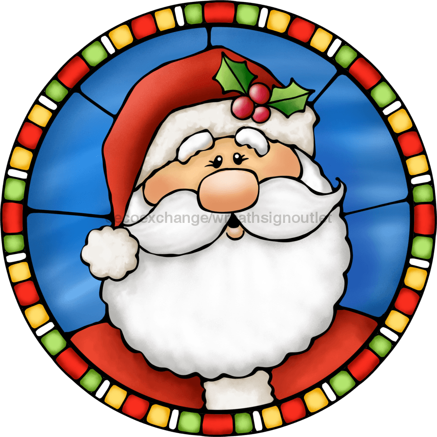 Wreath Sign, Santa Sign, Christmas Sign, Stained Glass, DECOE-1116, Sign For Wreath, DecoExchange - DecoExchange¬Æ