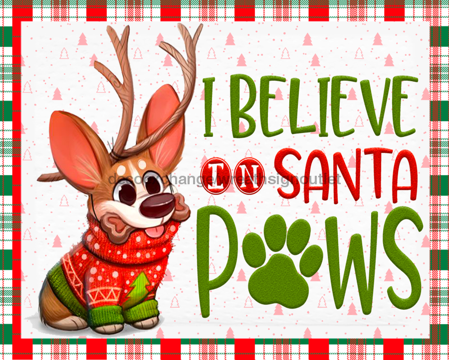 Wreath Sign, Santa Paws, Dog Christmas Sign, 8"x10" Metal Sign, DECOE-979, Sign For Wreath, DecoExchange - DecoExchange