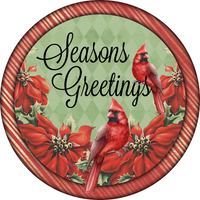 Thumbnail for Seasons Greetings Cardinal 12" Metal Wreath Sign - DECOE-188A
