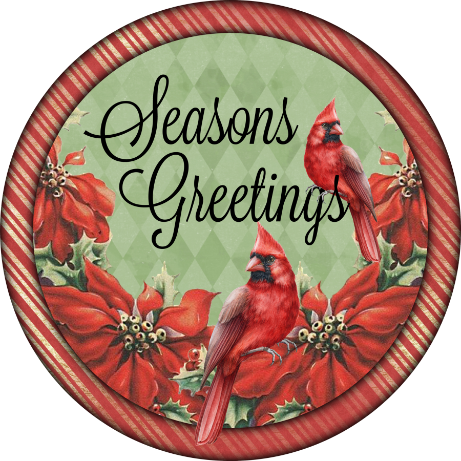 Seasons Greetings Cardinal 18" Wood Door Hanger - DECOE-188-DH