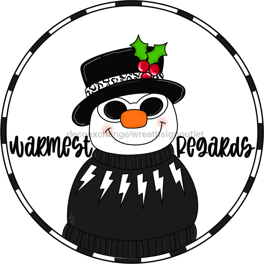 Snowman Warmest Wishes 10" Metal Wreath Sign - CR-038
