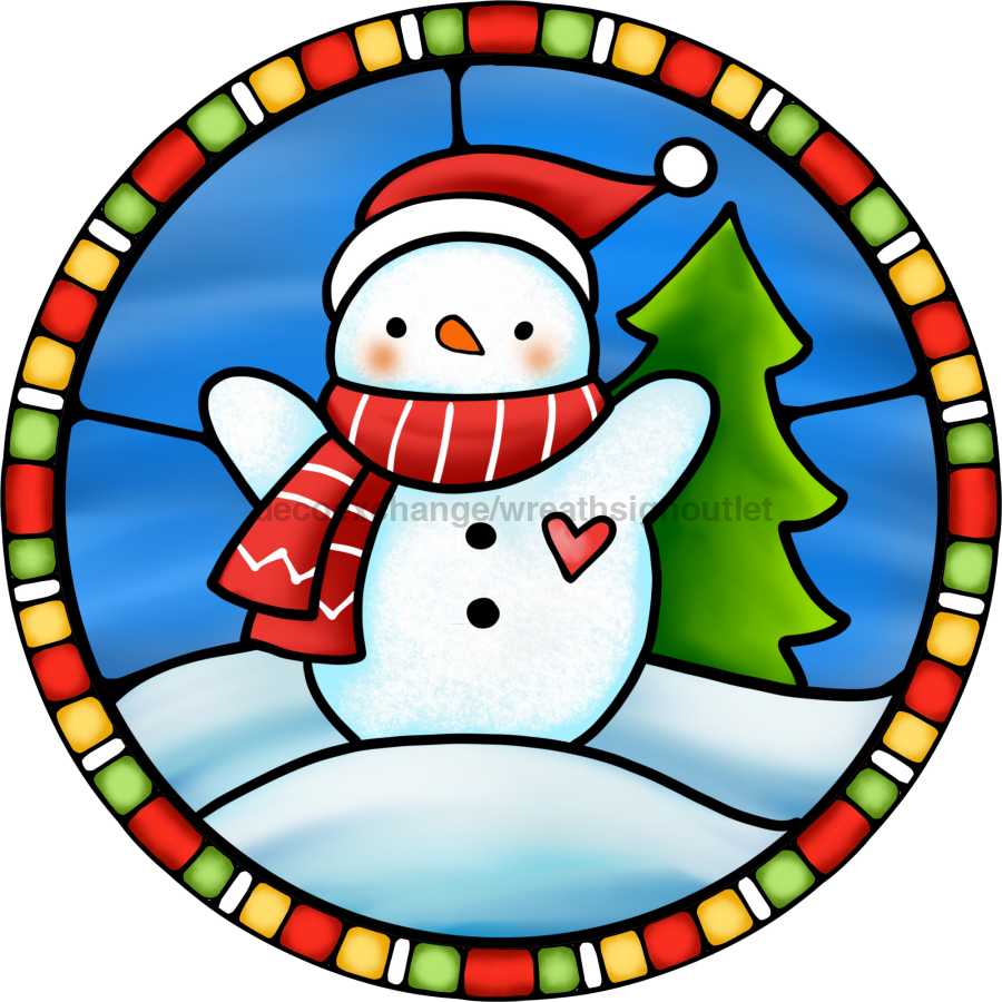 Wreath Sign, Snowman Sign, Winter Sign, Stained Glass, DECOE-1107, Sign For Wreath, DecoExchange - DecoExchange¬Æ