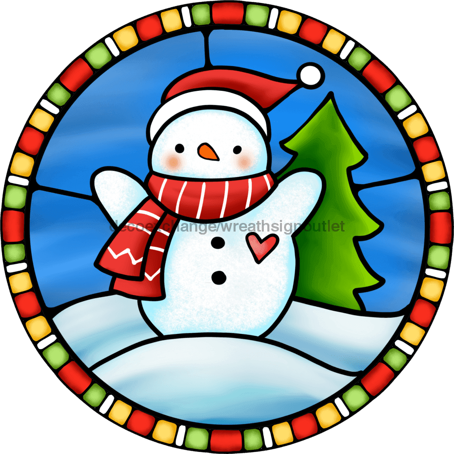 Wreath Sign, Snowman Sign, Winter Sign, Stained Glass, DECOE-1107, Sign For Wreath 10 round, metal sign, Christmas