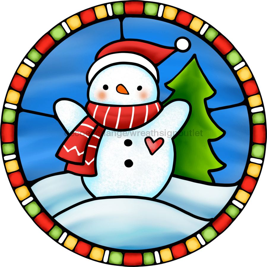 Wreath Sign, Snowman Sign, Winter Sign, Stained Glass, DECOE-1107, Sign For Wreath, DecoExchange - DecoExchange¬Æ
