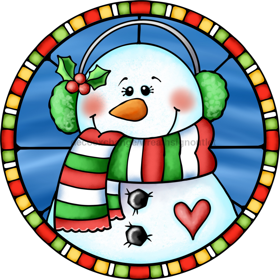 Wreath Sign, Snowman Sign, Winter Sign, Stained Glass, DECOE-1118, Sign For Wreath, DecoExchange - DecoExchange¬Æ