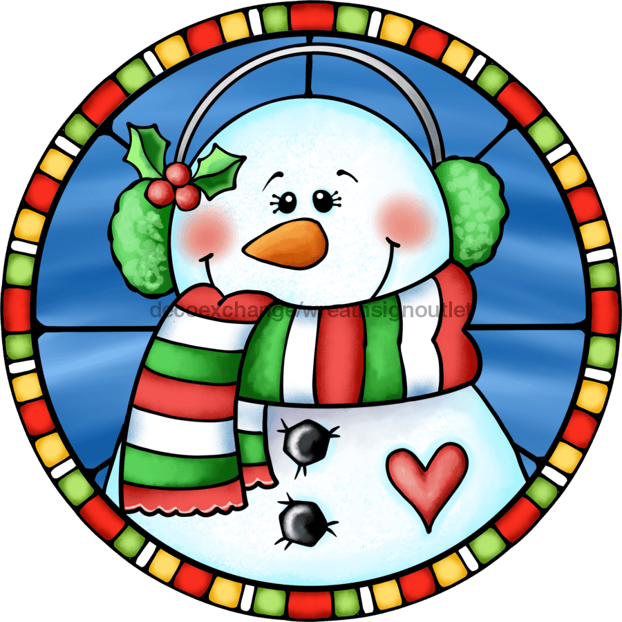Wreath Sign, Snowman Sign, Winter Sign, Stained Glass, DECOE-1118, Sign For Wreath 10 round, metal sign, Christmas