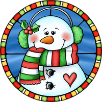 Thumbnail for Wreath Sign, Snowman Sign, Winter Sign, Stained Glass, DECOE-1118, Sign For Wreath 8 round, metal sign, christmas