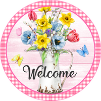 Thumbnail for Wreath Sign, Spring Welcome Sign, Pink Floral Sign, 10