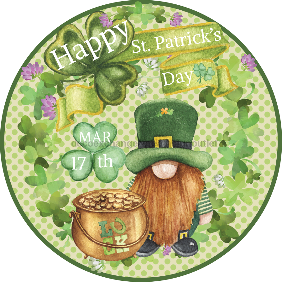 St Patricks Day Gnome 10" Metal Wreath Sign - DECOE-279