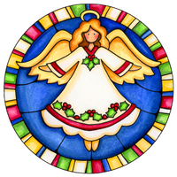 Thumbnail for Stain Glass Angel Christmas 10" Metal Wreath Sign - DECOE-174