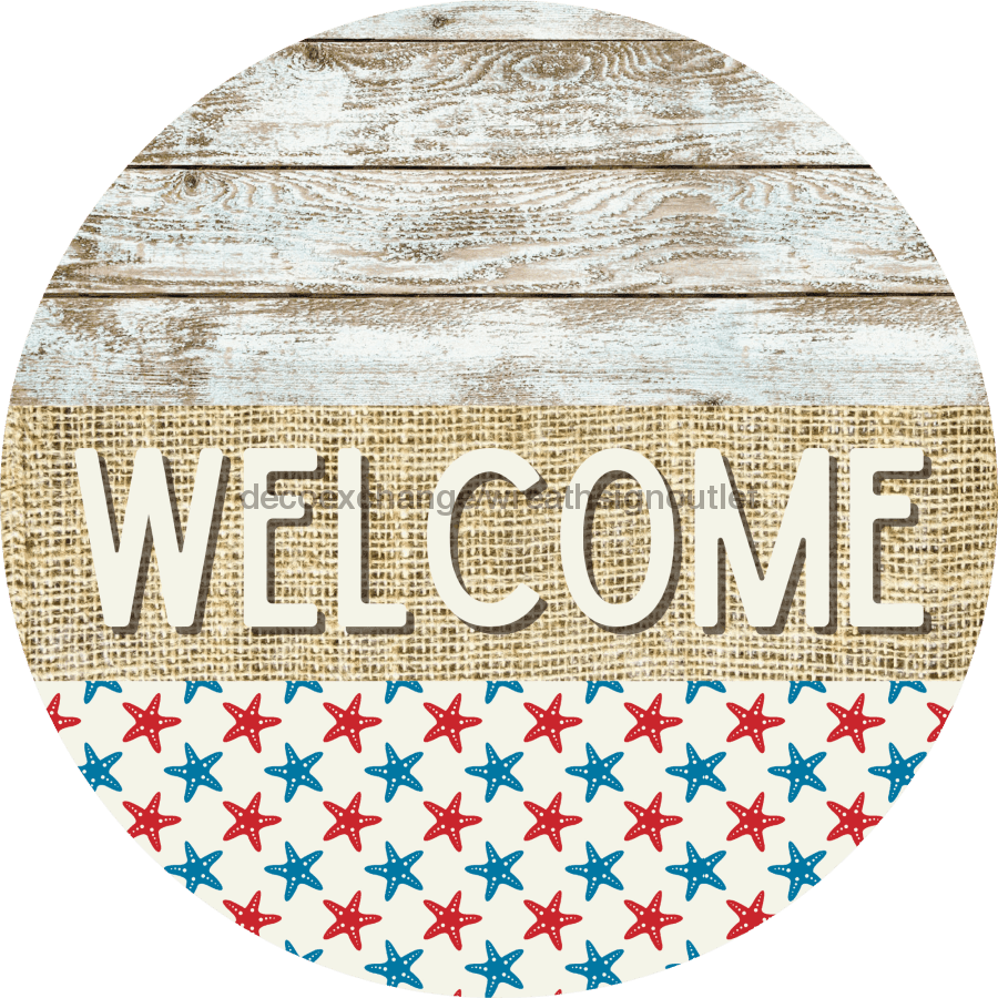 Wreath Sign, Starfish Sign, Crustaceancore Sign, DECOE-2091, Sign For Wreath, Round Sign 8 round, metal sign, nautical