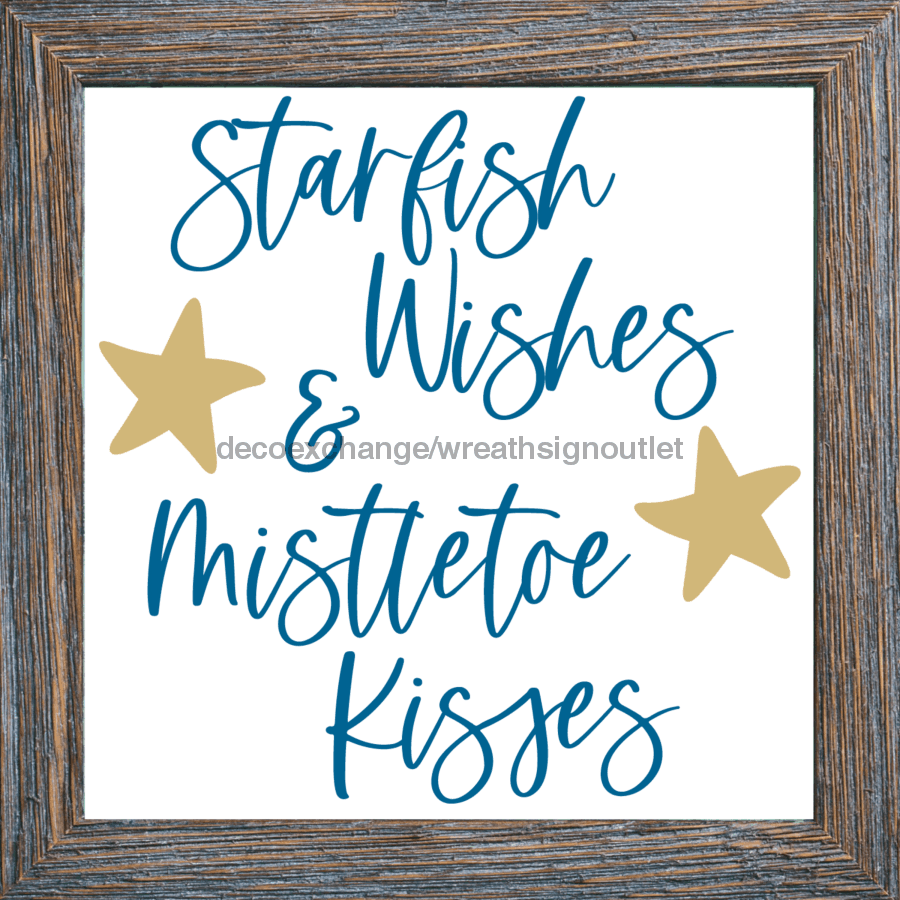 Wreath Sign, Starfish Wishes, Beach Christmas Sign, 10"x10" Metal Sign, DECOE-975, Sign For Wreath, DecoExchange - DecoExchange