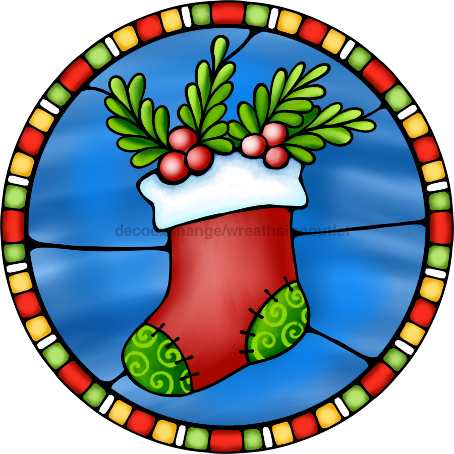 Wreath Sign, Stocking Sign, Christmas Sign, Stained Glass, DECOE-1119, Sign For Wreath, DecoExchange - DecoExchange¬Æ