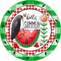 Thumbnail for Wreath Sign, Summer Sign, Crow and Watermelon Sign, 12
