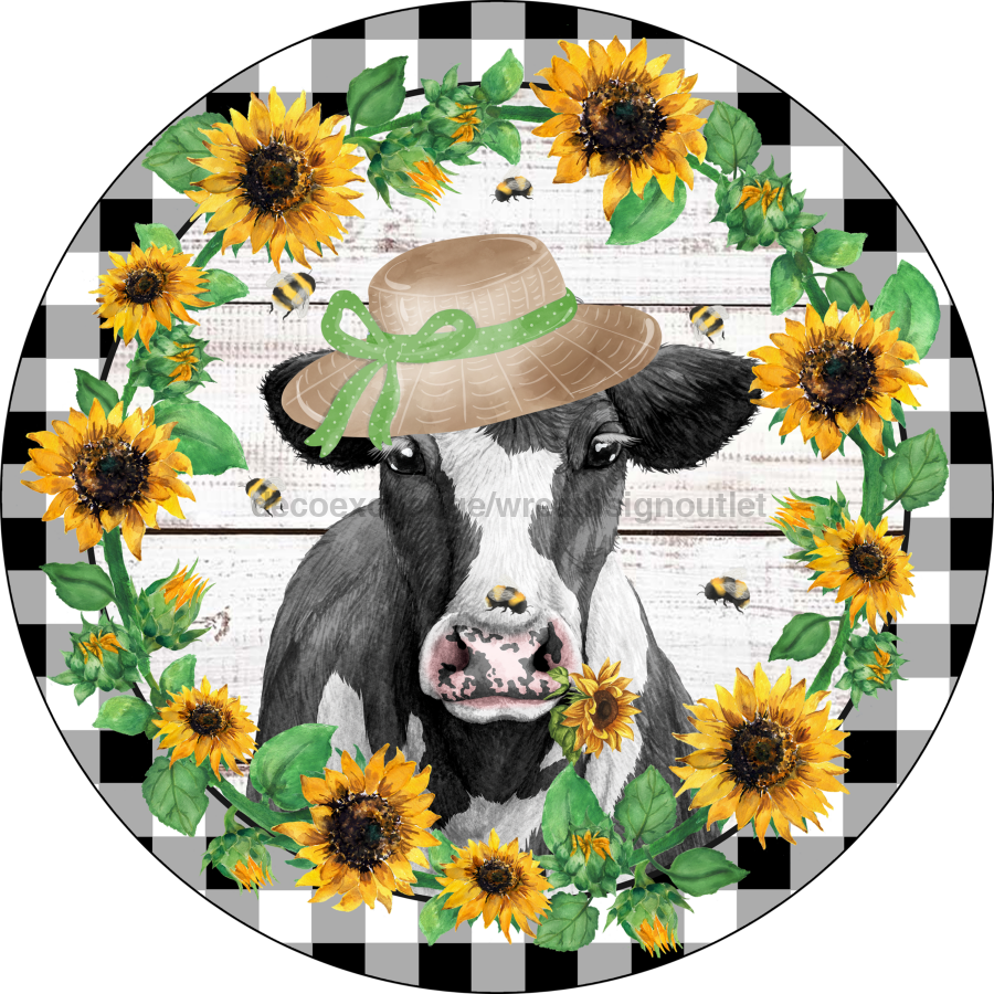Sunflower Cow 10" Metal Wreath Sign - DECOE-277
