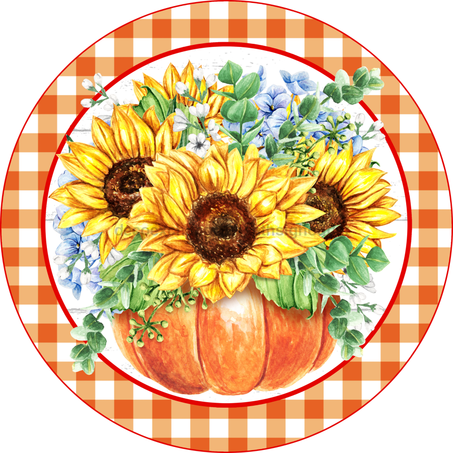 Sunflower Pumpkin 10" Metal Wreath Sign - DECOE-114
