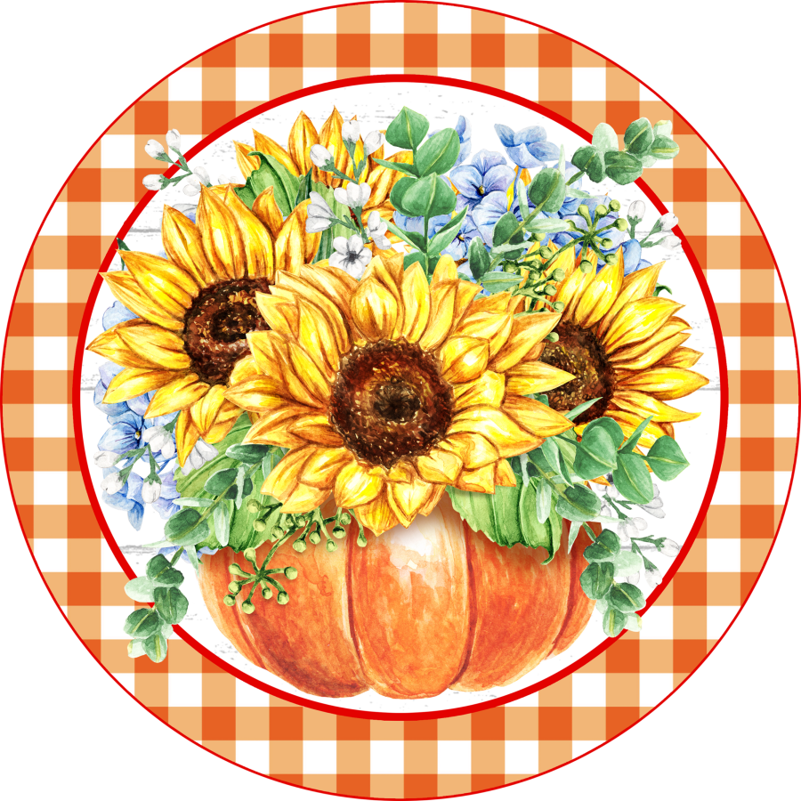 Sunflower Pumpkin 18" Wood Door Hanger - DECOE-114-DH