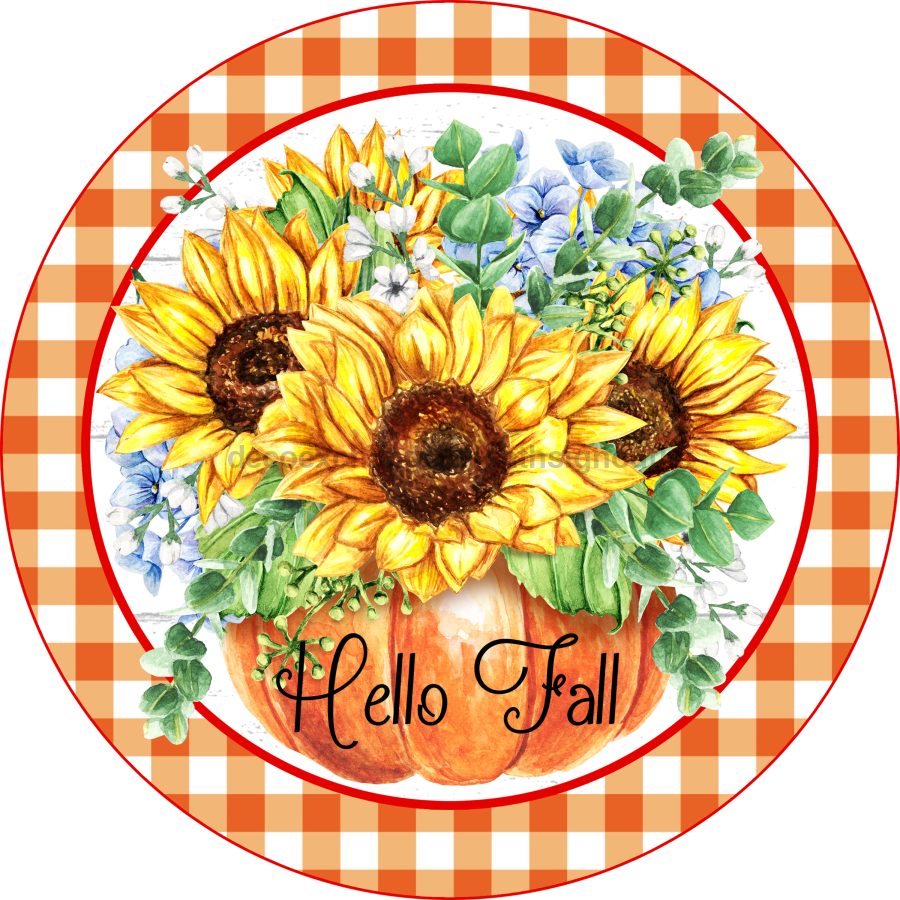 Sunflower Pumpkin 18" Wood Door Hanger - DECOE-115-DH