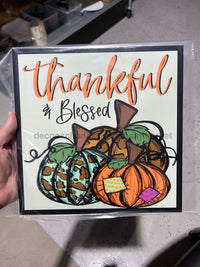 Thumbnail for Thankful and Blessed Pumpkins 10x10" Metal Wreath Sign - DECOE-149