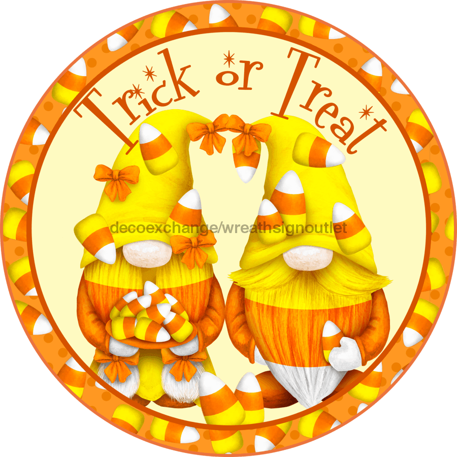 Wreath Sign, Trick or Treat Sign, Halloween Sign, Candy Corn, DECOE-2112, Sign For Wreath, Round Sign 8 round, metal sign, halloween