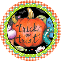 Thumbnail for Wreath Sign, Trick or Treat Sign, Halloween Sign, DECOE-2100, Sign For Wreath, Round Sign, DecoExchange - DecoExchange¬Æ