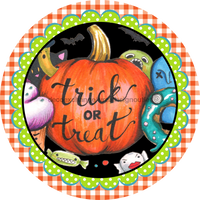 Thumbnail for Wreath Sign, Trick or Treat Sign, Halloween Sign, DECOE-2100, Sign For Wreath, Round Sign, DecoExchange - DecoExchange