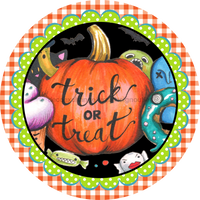 Thumbnail for Wreath Sign, Trick or Treat Sign, Halloween Sign, DECOE-2100, Sign For Wreath, Round Sign, DecoExchange - DecoExchange¬Æ