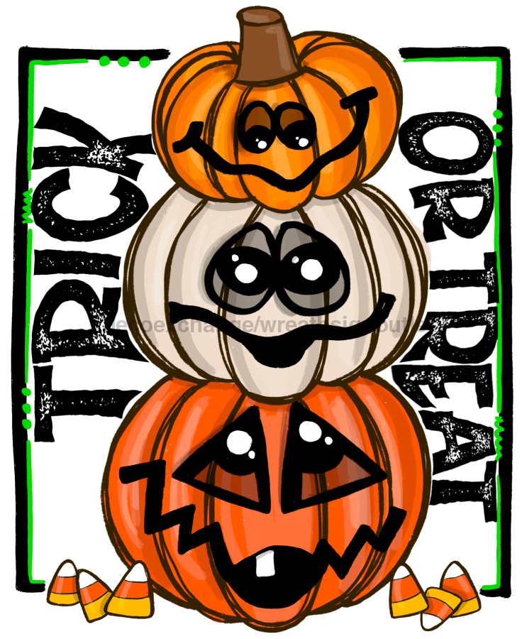 Trick Or Treat Pumpkins Green Halloween 8x10" Metal Wreath Sign - DECOE-154