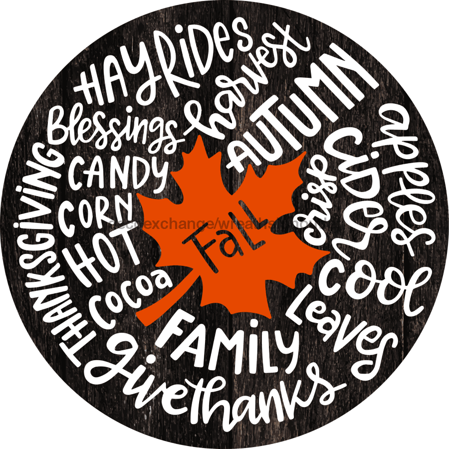 Wreath Sign, Typography Fall Sign, Black Autumn Sign, 12" Round Metal Sign DECOE-851, Sign For Wreath, DecoExchange - DecoExchange