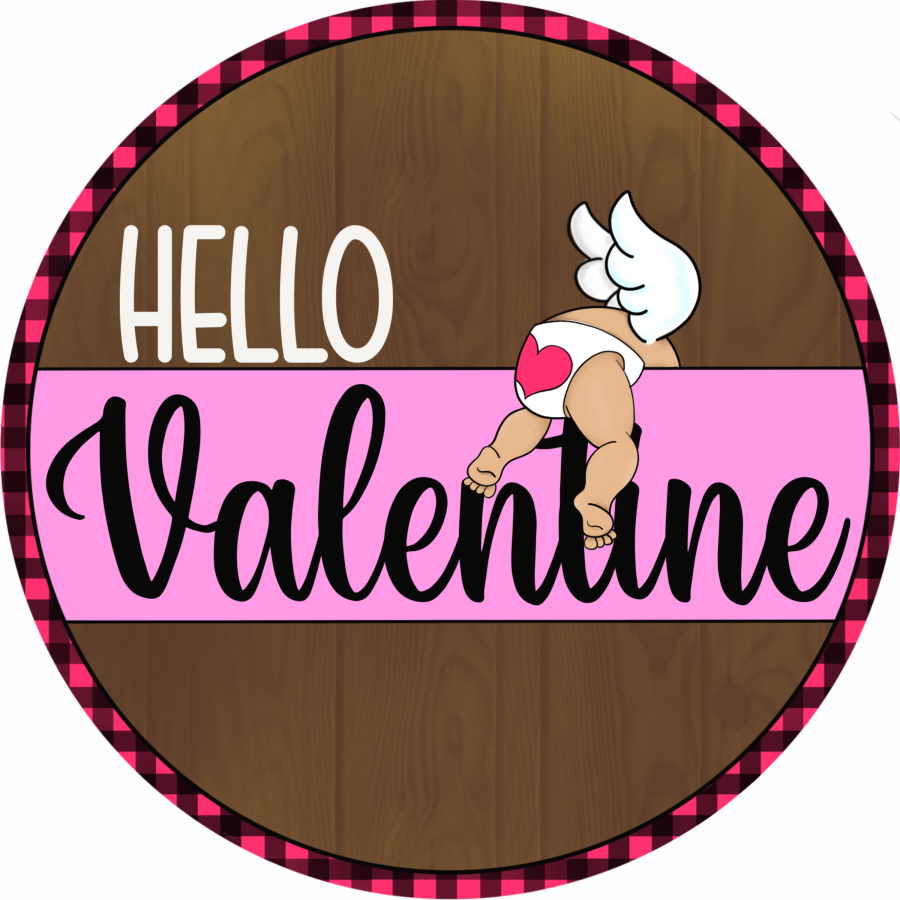 Valentine Hello Cupid 10" Metal Wreath Sign - CR-026