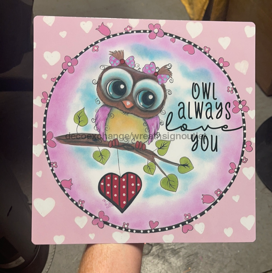 Wreath Sign, Valentines Owl Metal Sign 12"x12" IW-008 - DecoExchange Exclusive, Sign For Wreath, DecoExchange - DecoExchange