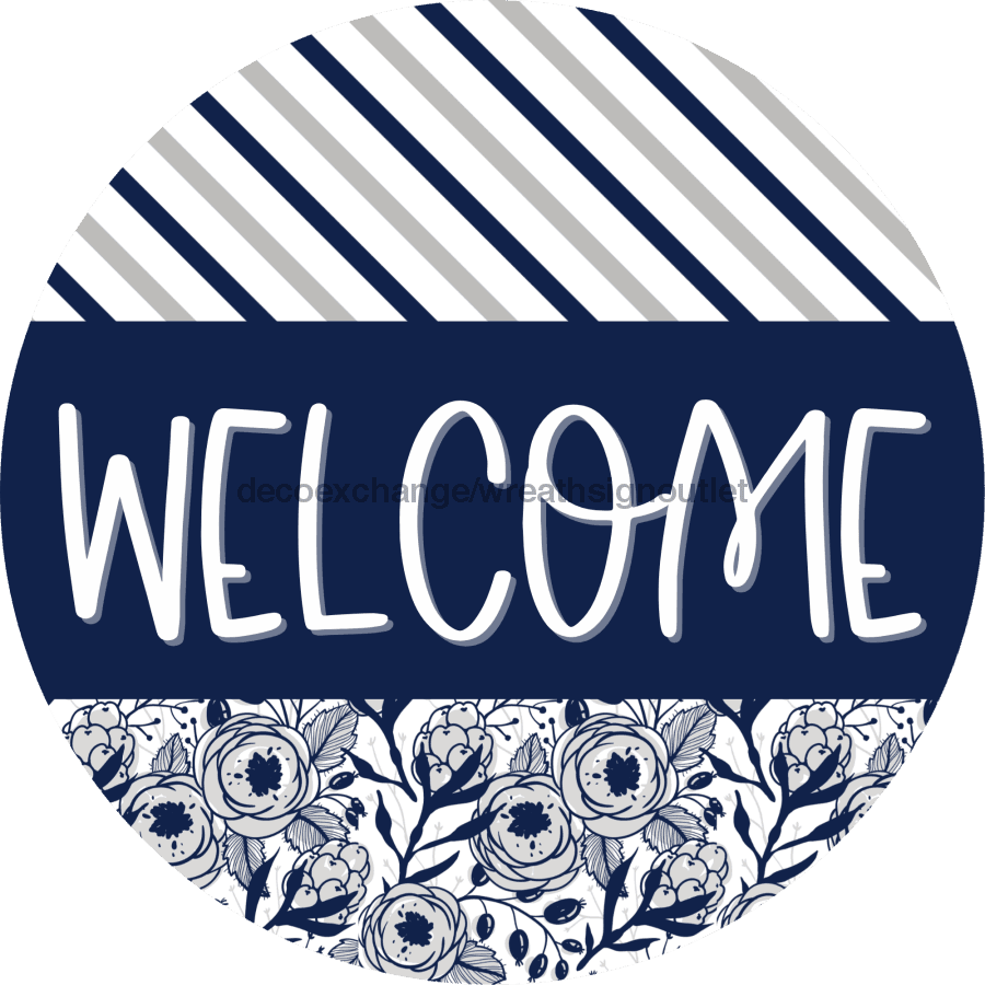 Wreath Sign, Welcome Sign, Blue Floral Sign, Welcome Gift, DECOE-2361, Sign For Wreath, Round Sign 10 round, metal sign, Fall, Every Day